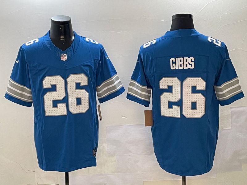 Men Detroit Lions #26 Gibbs Blue three generations 2024 Nike Limited NFL Jersey style 1